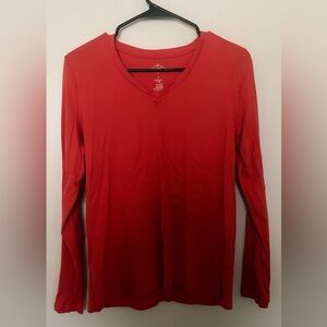 St. John's Bay Red V-Neck Long Sleeve Top